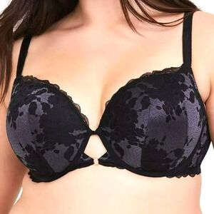 TORRID 46DDD Black Floral Lace Perfect T-Shirt‎ Push-Up Bra Underwire Padded